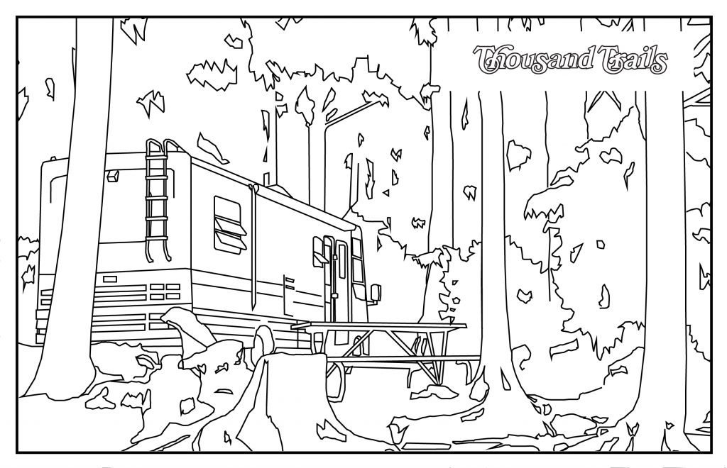 RV in a campground coloring page