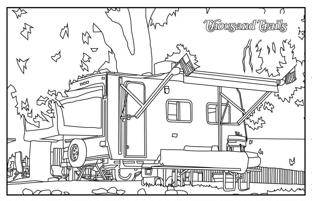RV in a campground coloring page