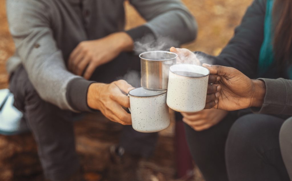 Campers drinking coffee