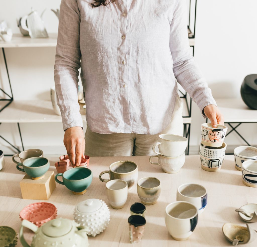 Women selling pottery