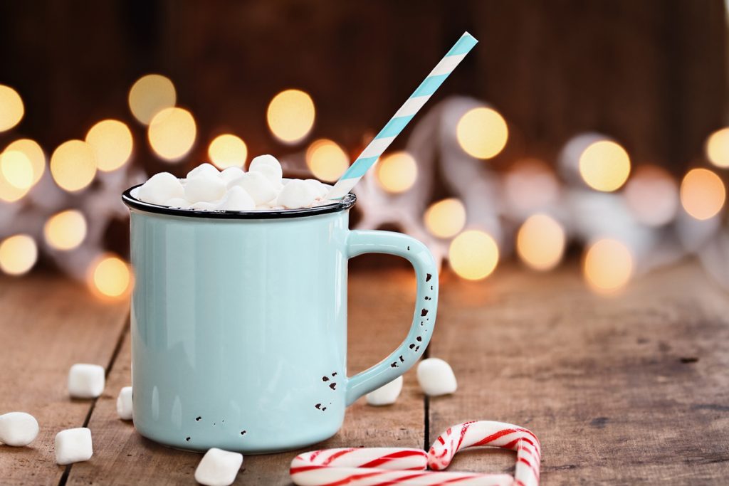 Hot chocolate with marshmallows and  candy canes
